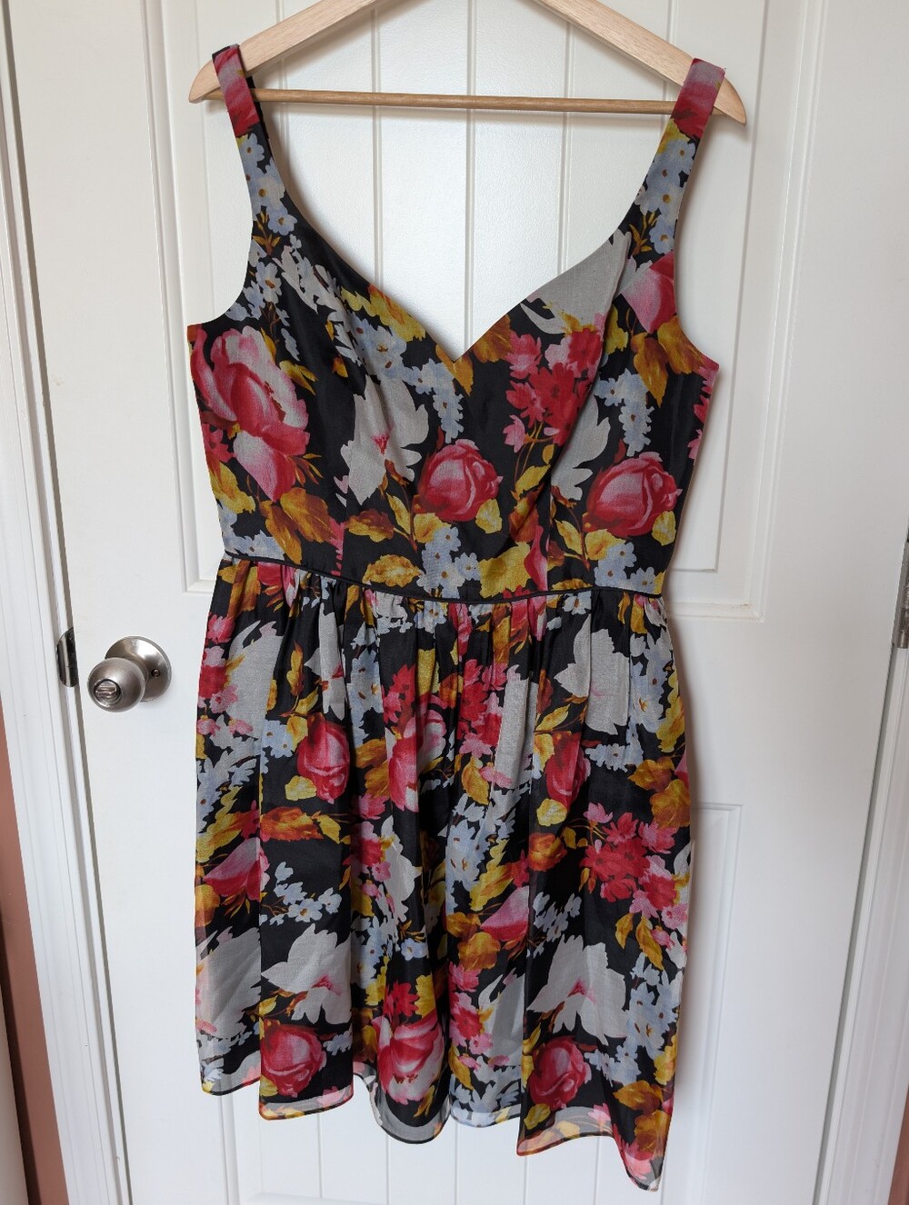 Jill Stuart Sleeveless Floral Silk Mini Dress W12 Black/Pink
